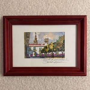 Framed Watercolor Painting with red/brown Frame